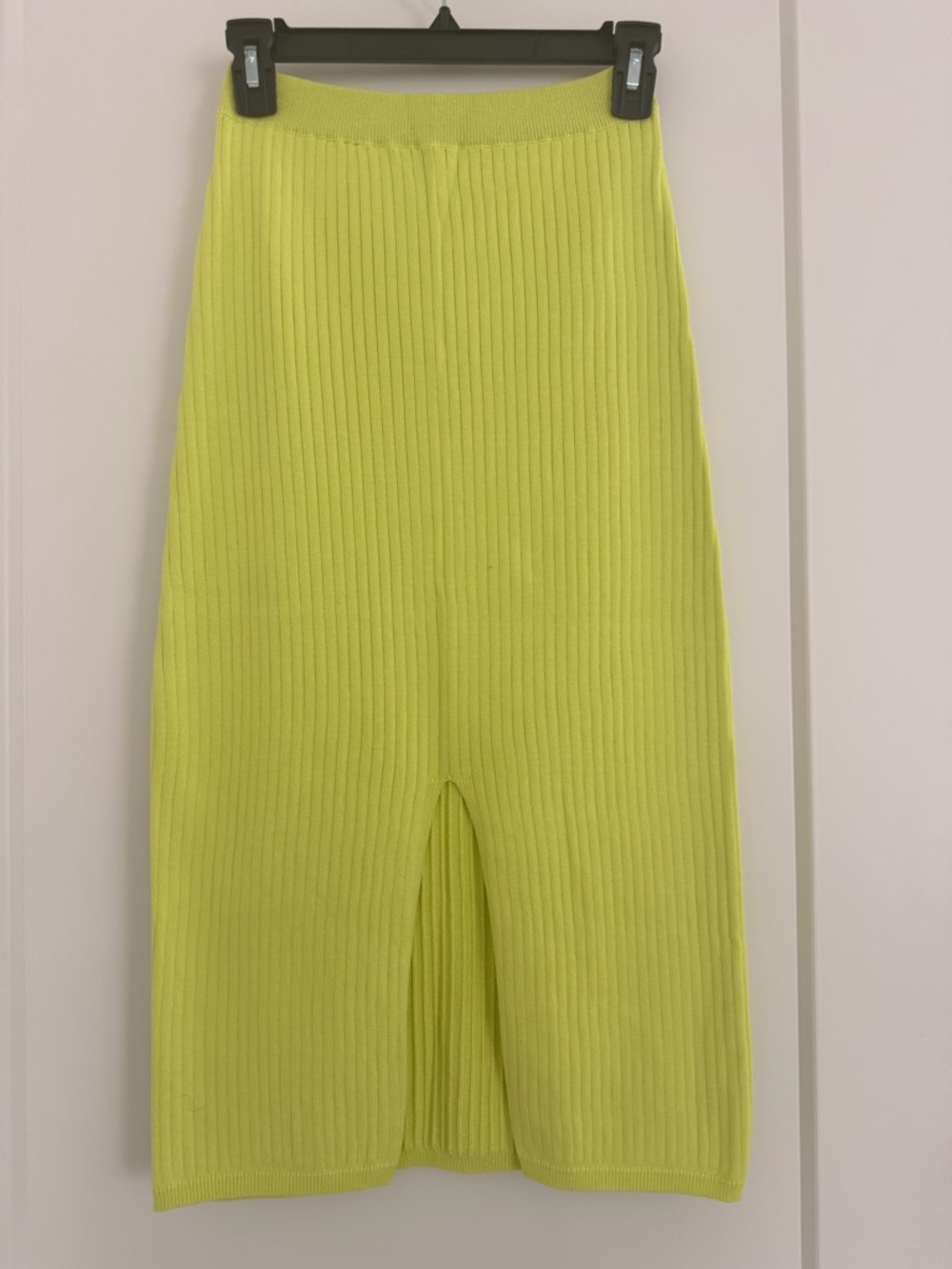 Free People Lime Ribbed Knit Skirt with Front Slit